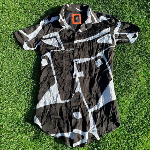 Seven7 Men's black white geometric pattern button-up shirt size small - Picture 1 of 5